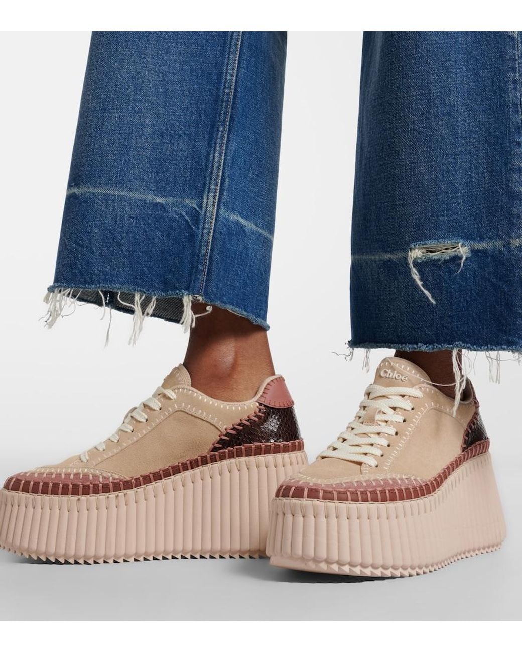 Chloé Natural Nama Suede Platform Sneakers