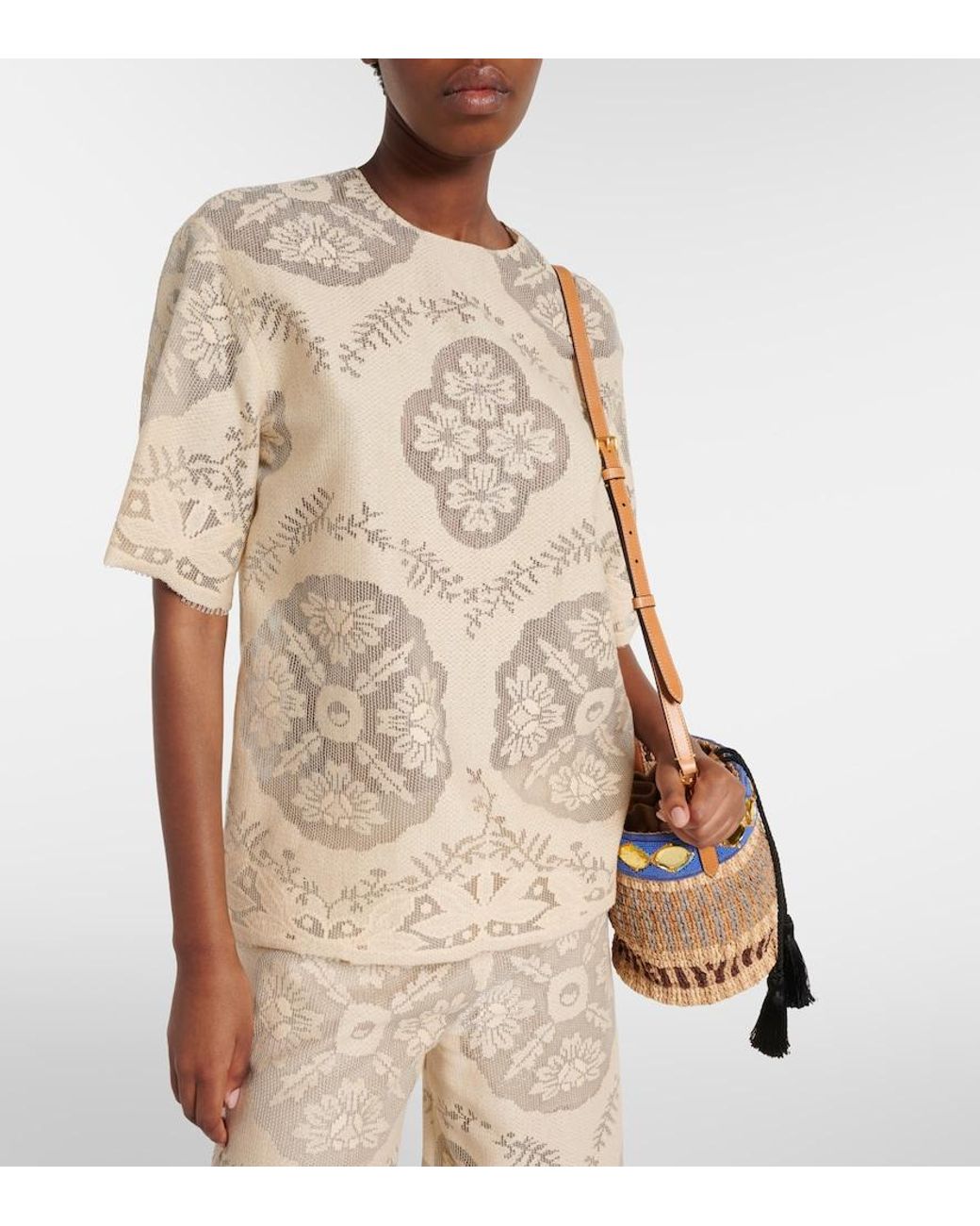 Valentino Garavani Natural Floral Knitted Cotton-Blend Top