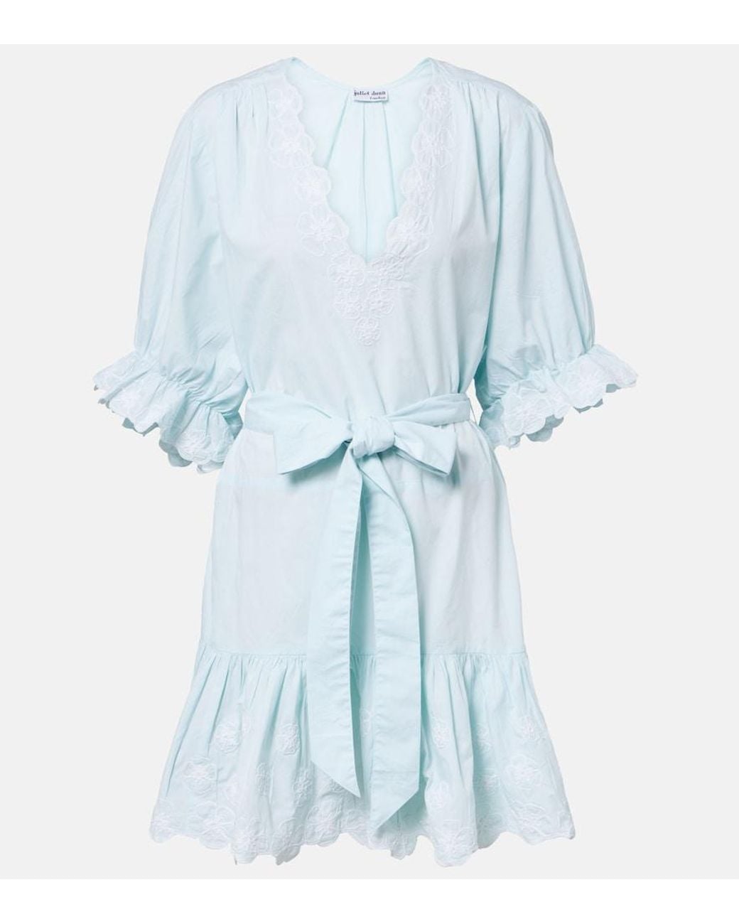 Juliet Dunn Blue Embroidered Cotton Poplin Minidress