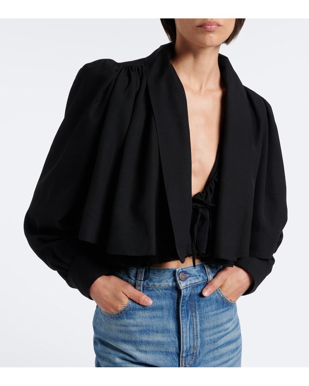 Chloé Black Gathered Cropped Faille Jacket
