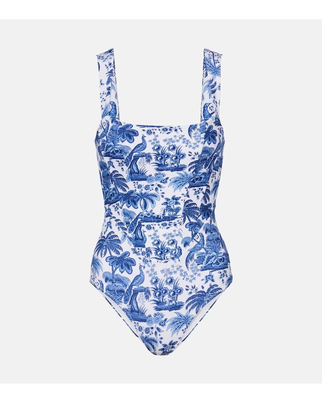 Staud Blue Adelaide Printed Corset Swimsuit