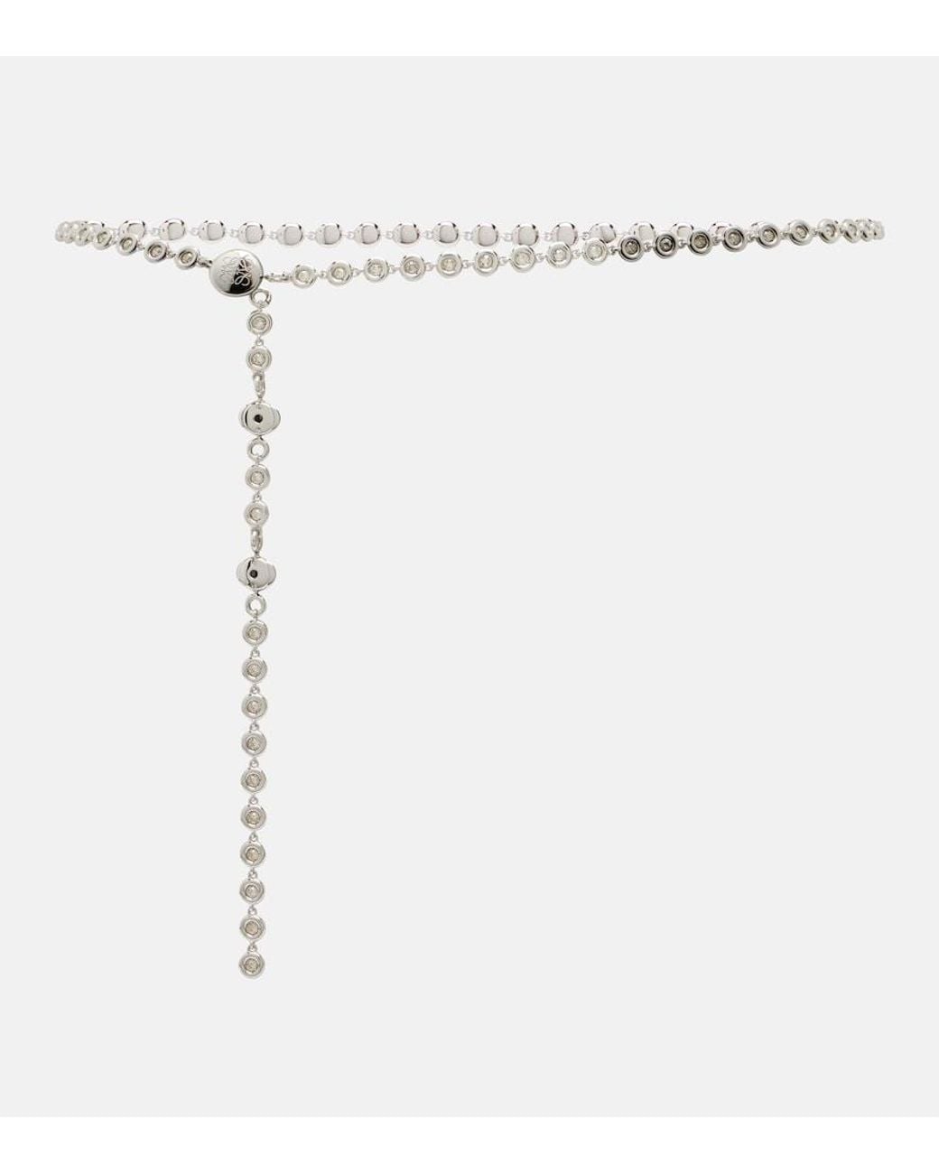 Loewe White Crystal-Embellished Chain Belt
