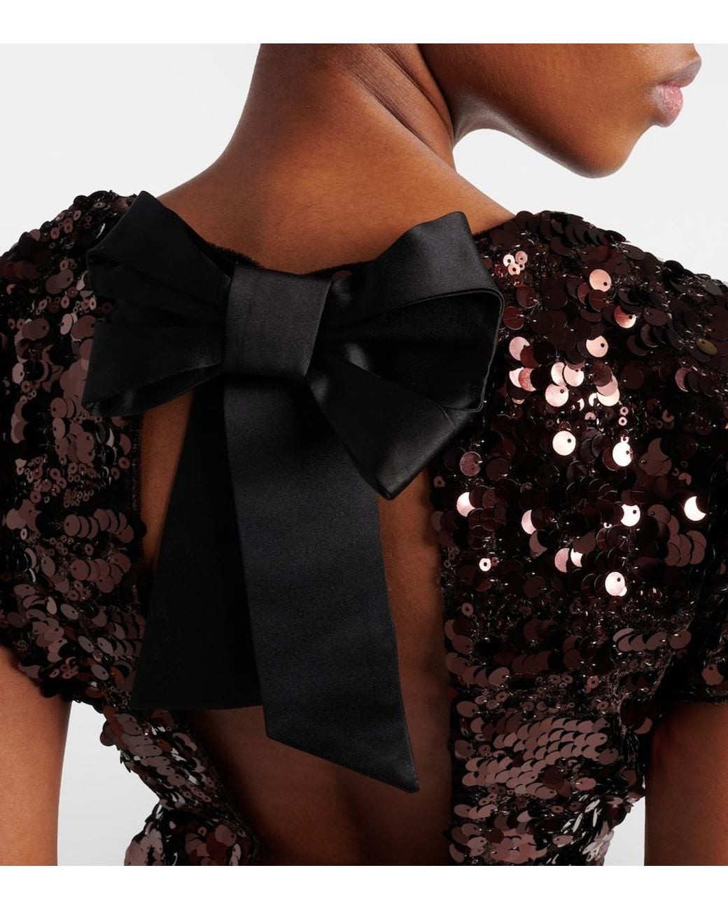 Ganni Black Bow-Detail Sequined Open-Back Top