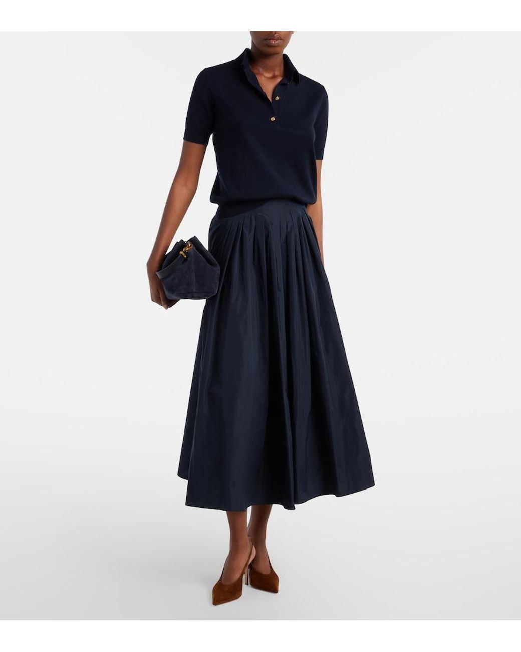 Max Mara Blue Cotton, Silk, And Cashmere Polo Sweater
