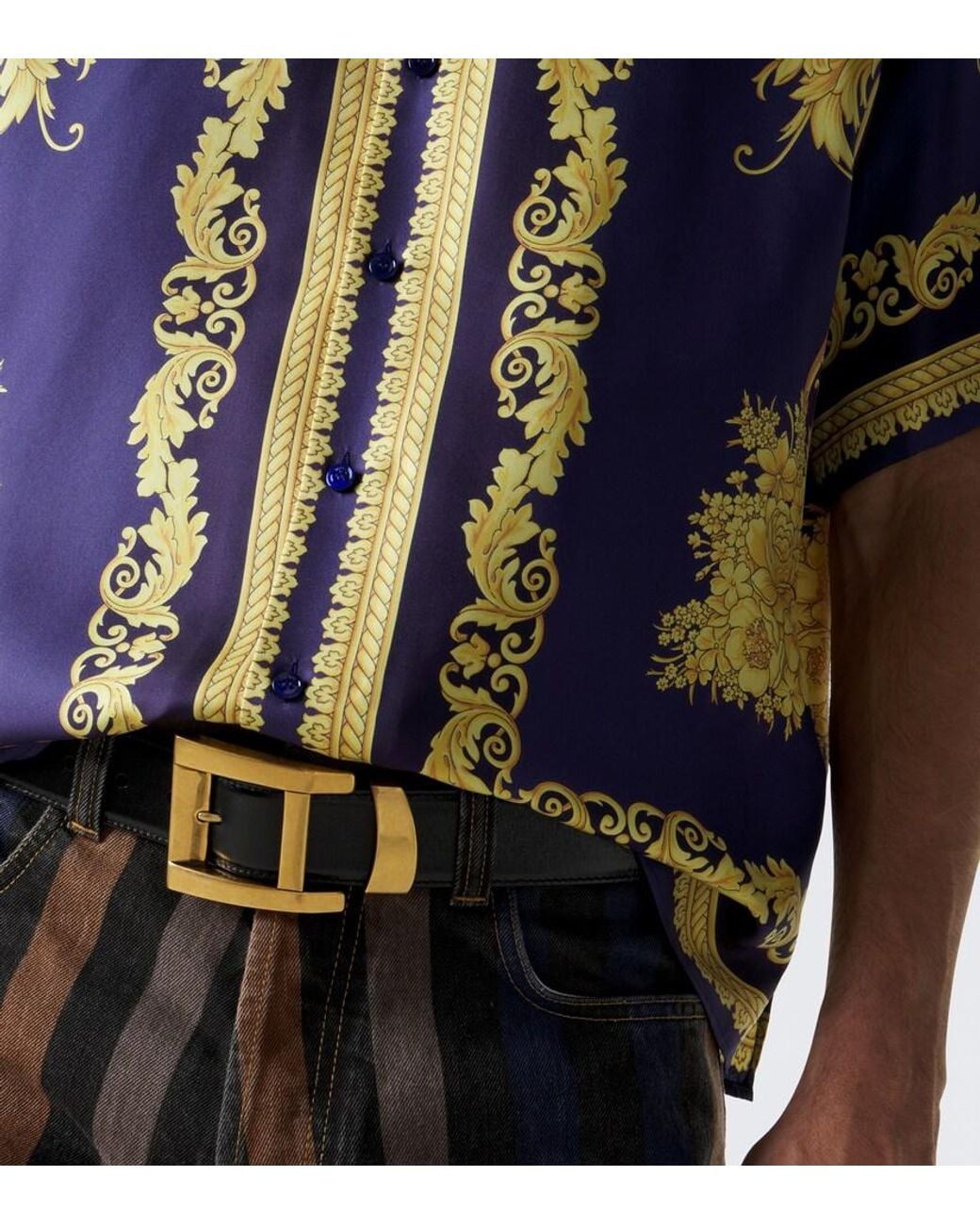 Versace Blue Barocco Silk Twill Shirt for men