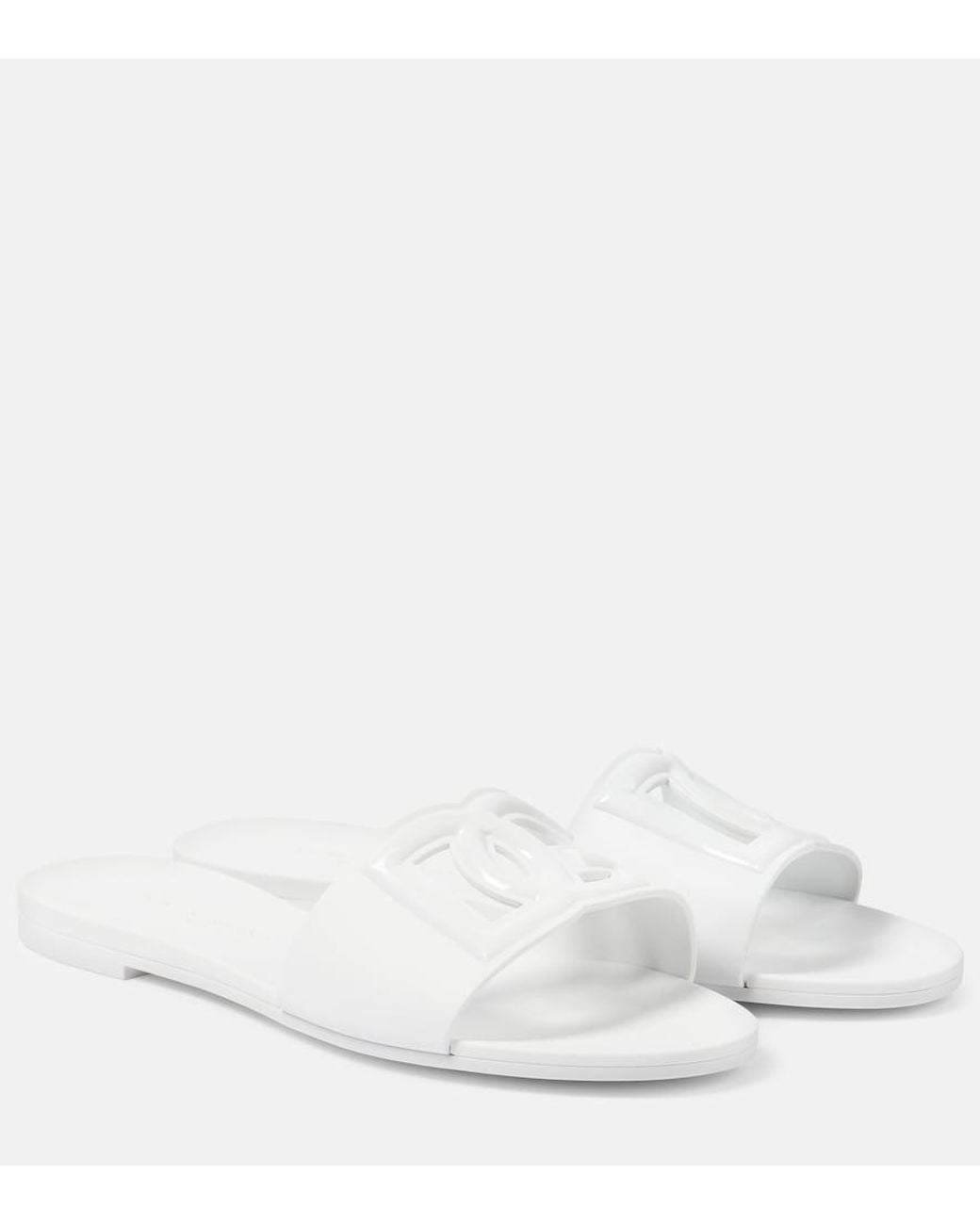 Dolce & Gabbana White Dg Cutout Rubber Slides