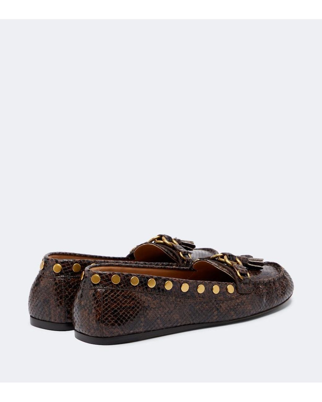 Isabel Marant Brown Faxel Snake-Effect Studded Leather Loafers