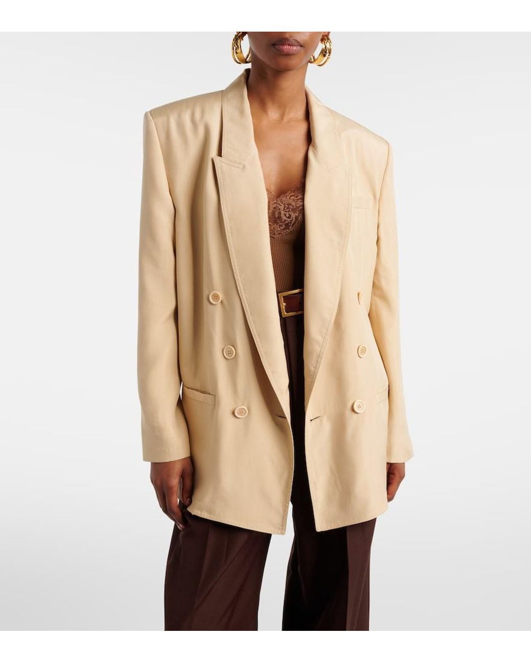 Saint Laurent Natural Double-Breasted Silk Blazer