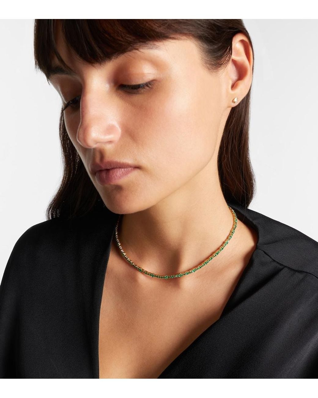 Ileana Makri Metallic Rivulet 18kt Gold Necklace With Emeralds