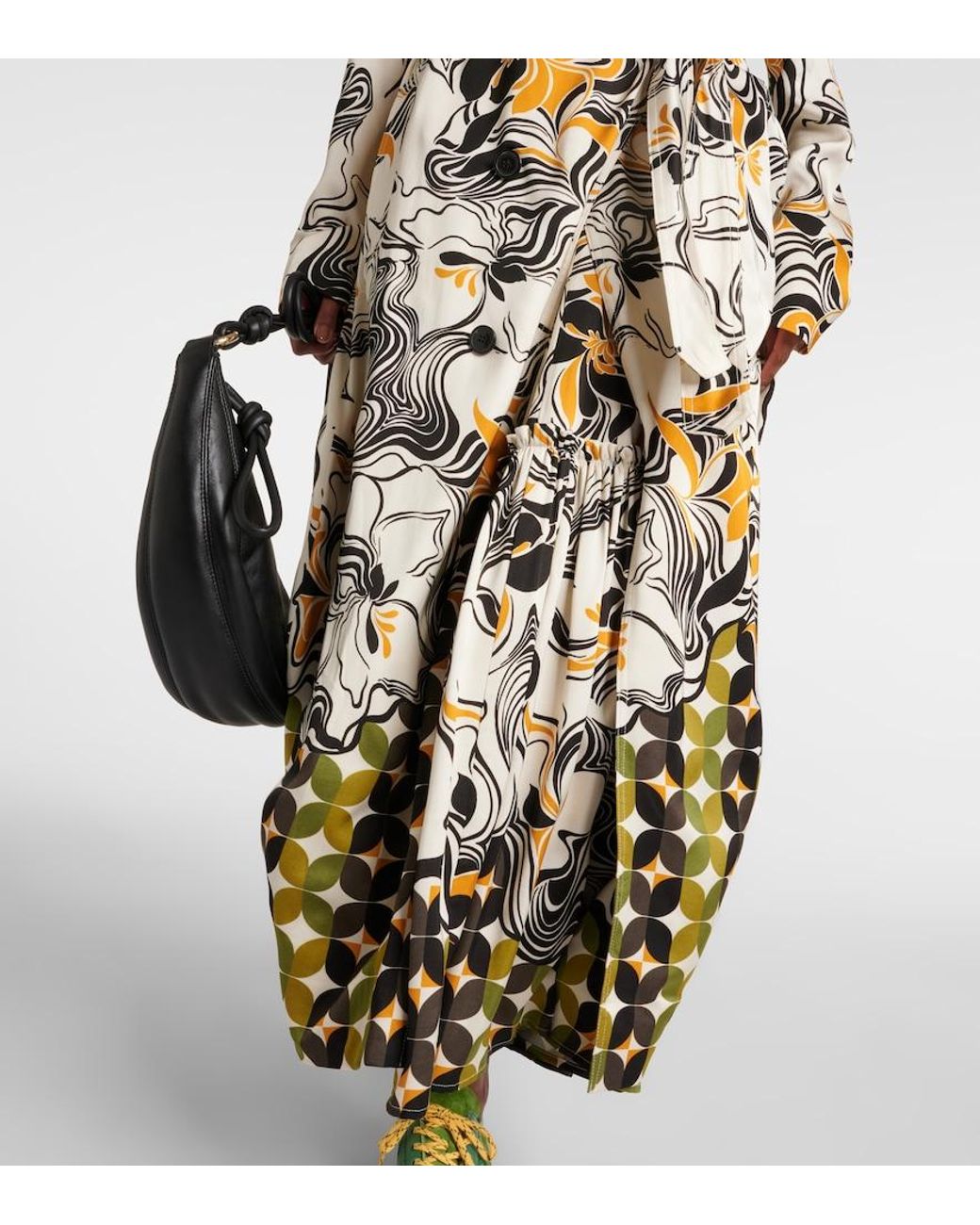 Dries Van Noten Metallic Abstract-Pattern Satin Coat