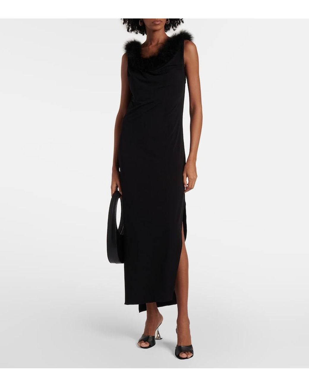 Coperni Black Boa Feather-Trimmed Maxi Dress