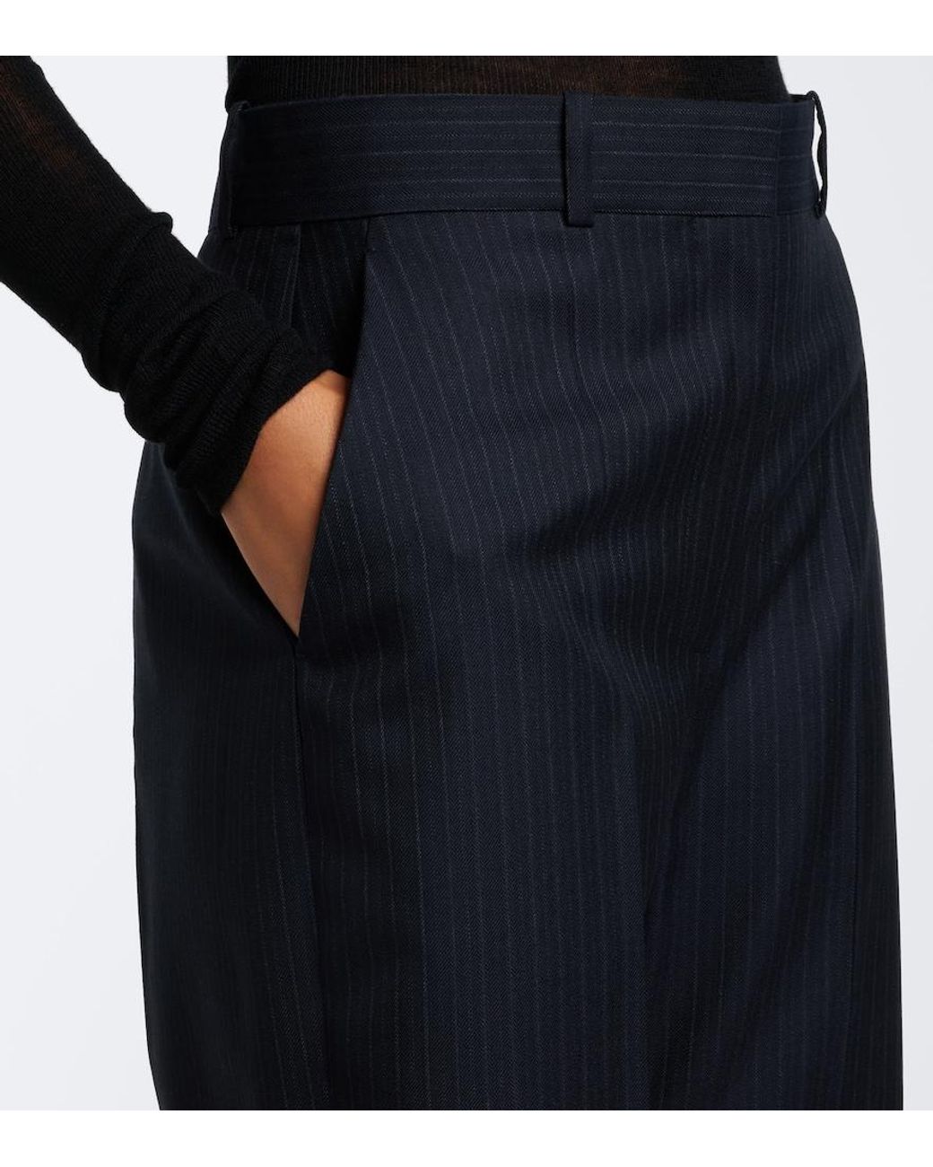 The Row Blue Yda Pinstripe Wool Straight Pants