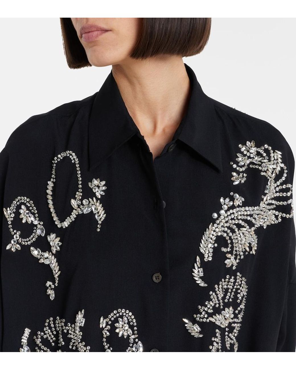 Dries Van Noten Black Oversized Embellished Shirt