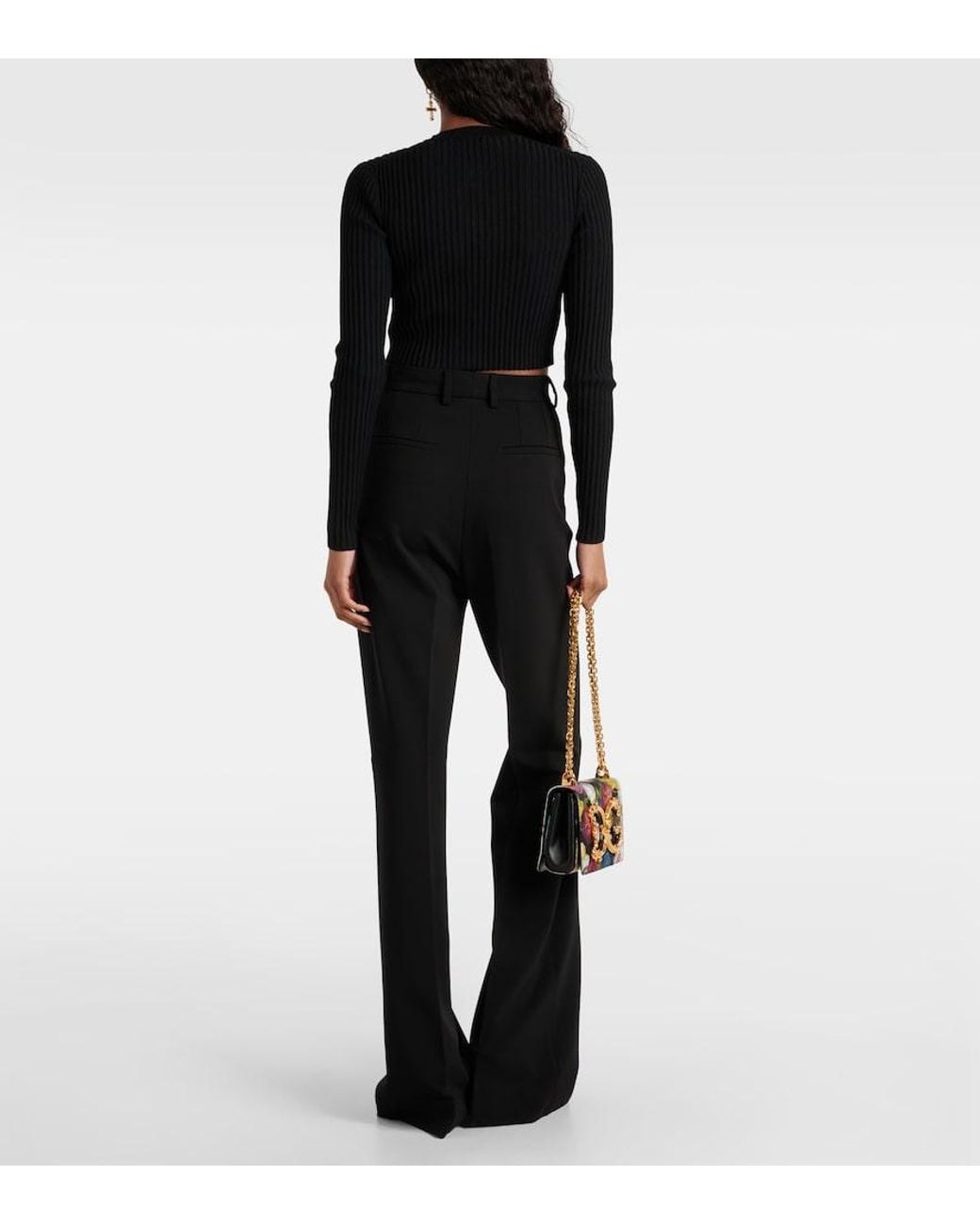 Dolce & Gabbana Black Ribbed-Knit Cropped Cardigan