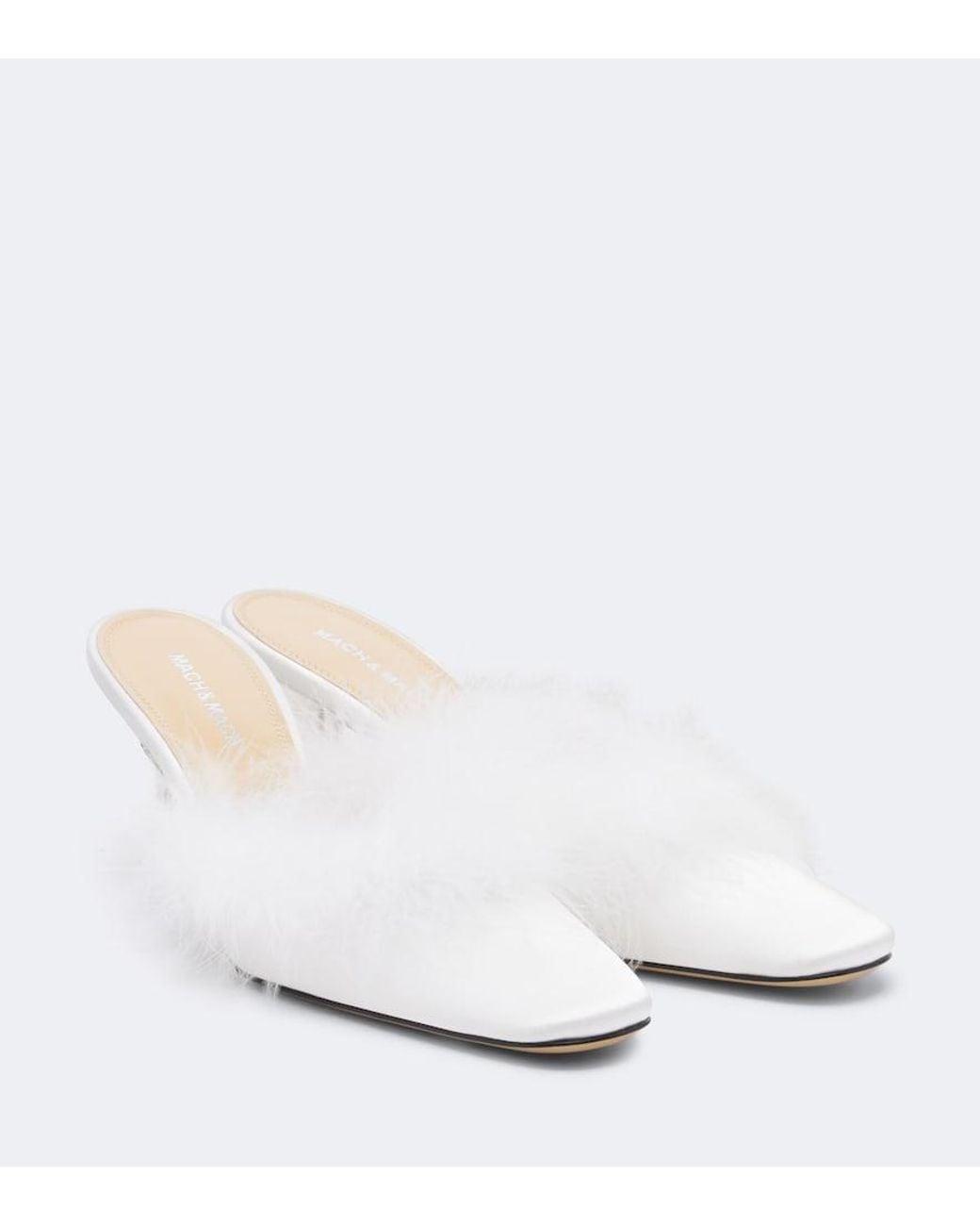 Mach & Mach White Bridal Feather-Trimmed Mules