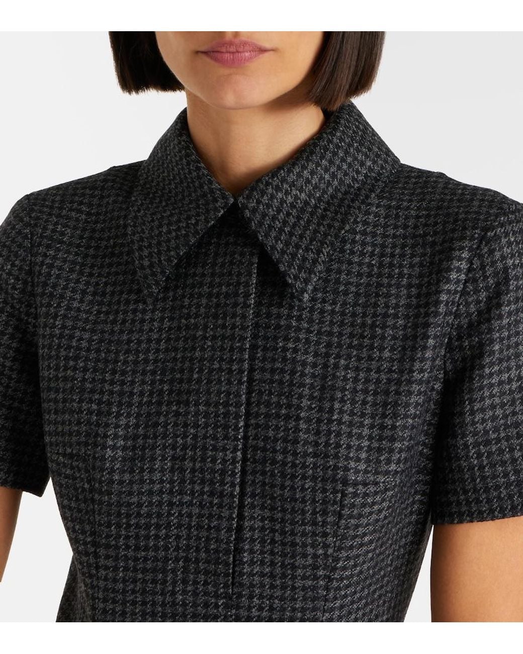 Emilia Wickstead Black Jody Houndstooth Wool-Blend Midi Dress