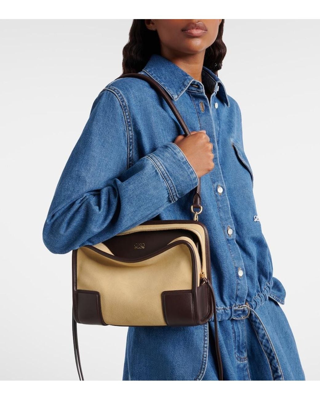 Loewe Black Amazona 180 Leather-Trimmed Suede Top-Handle Bag