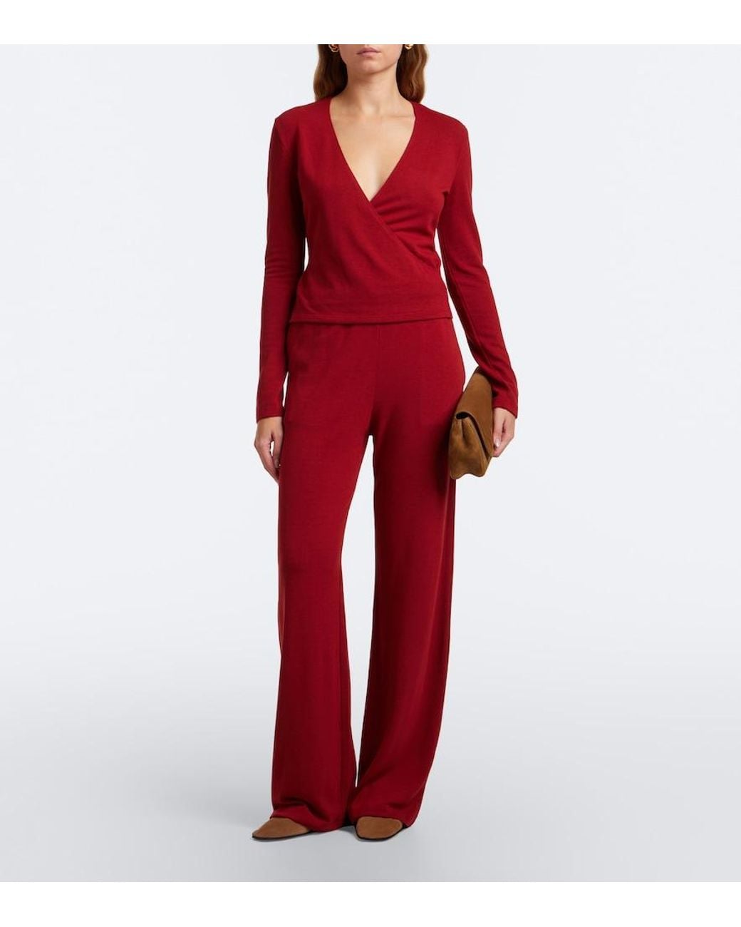 Leset Red Lauren Jersey Wide-Leg Pants