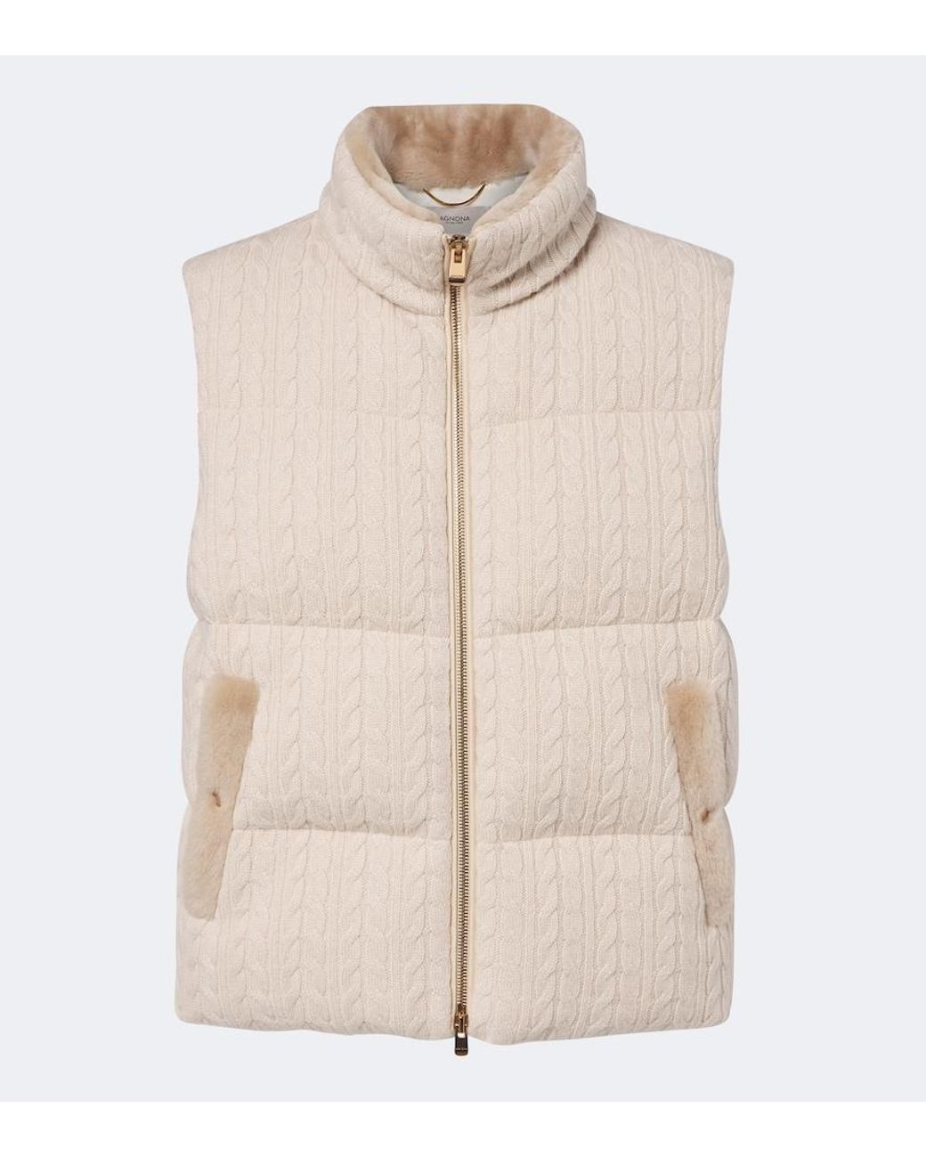 Agnona Natural Cable-Knit Cashmere Puffer Vest