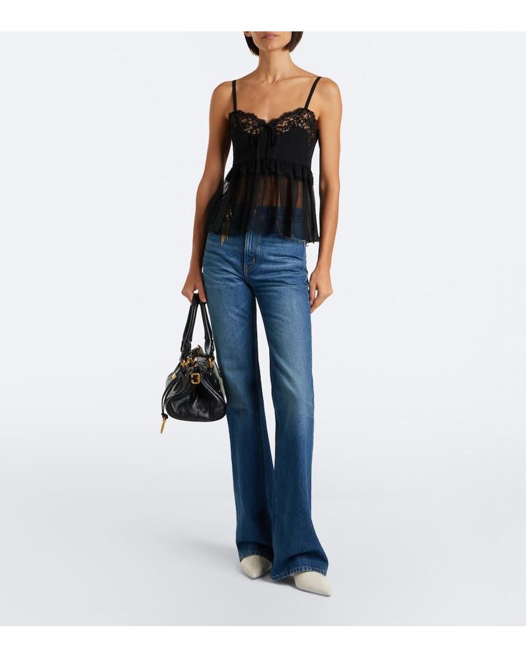 Chloé Black Ruffled Silk Crepe De Chine Top