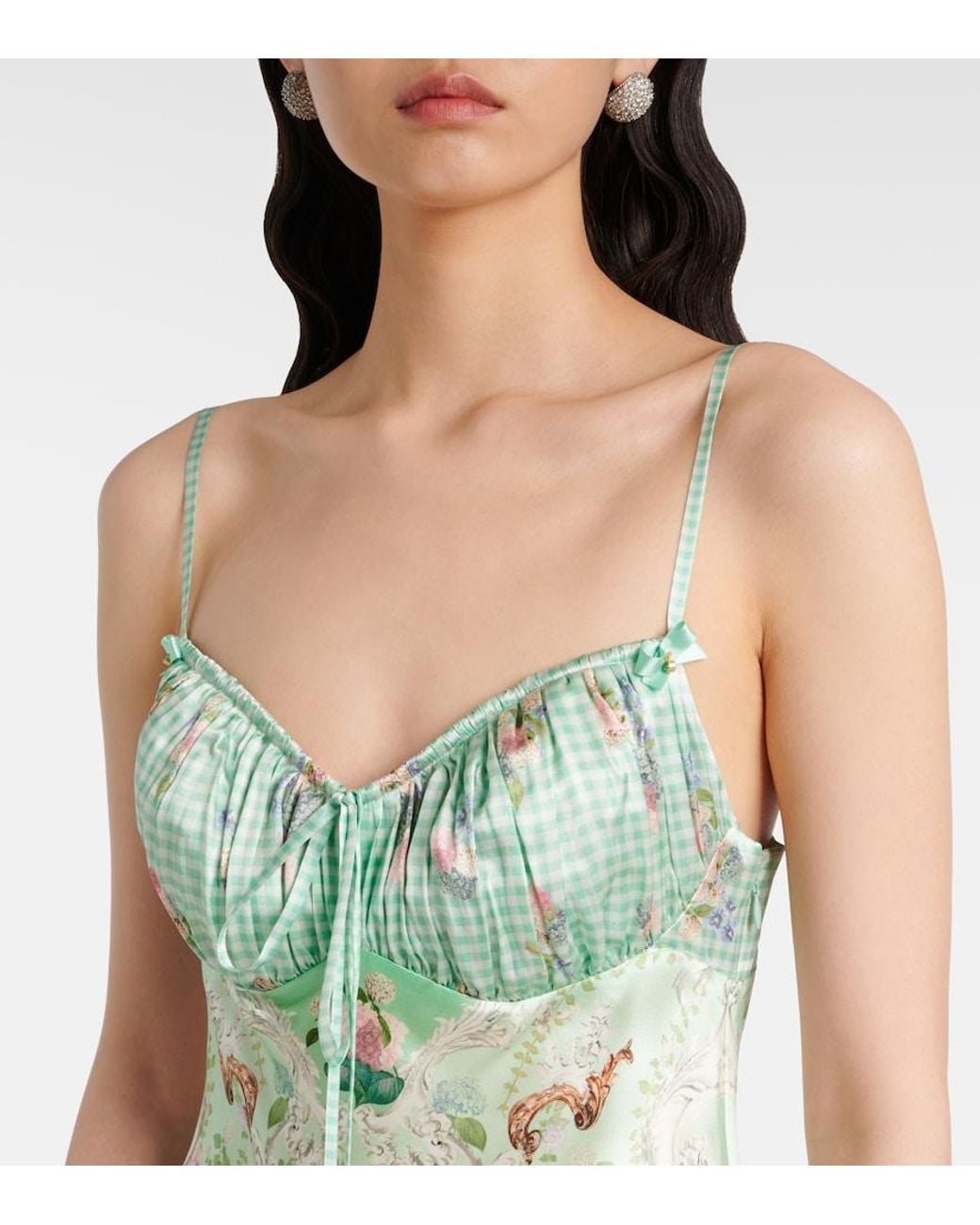Camilla Green Gathered Silk Midi Dress