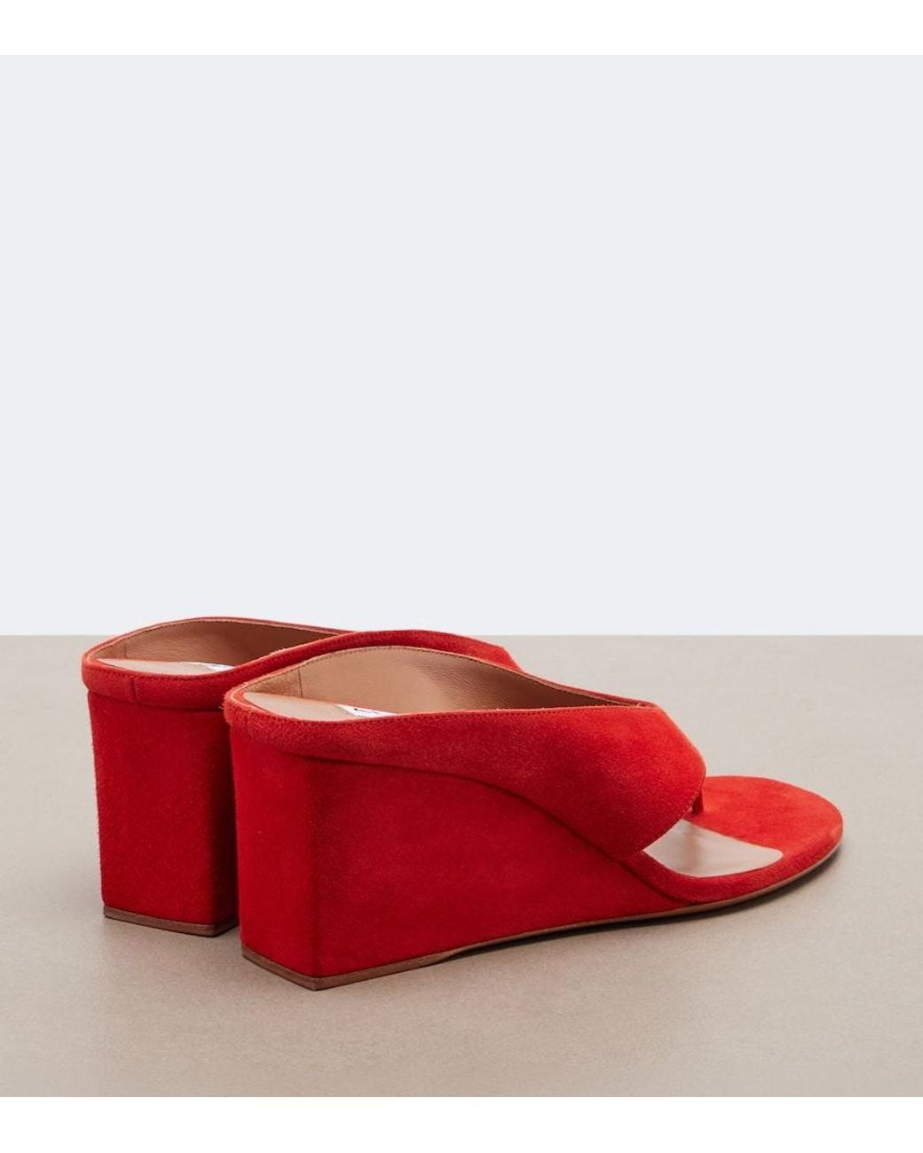 Alaïa Red Cube Suede Wedge Thong Sandals