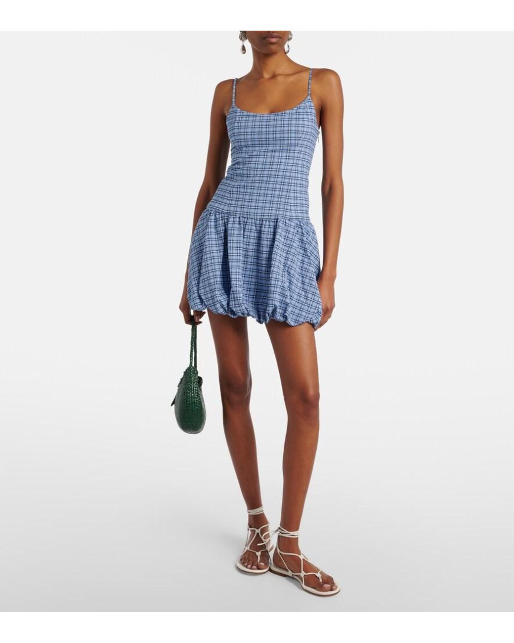 Faithfull The Brand Blue Pelea Checked Cotton Minidress