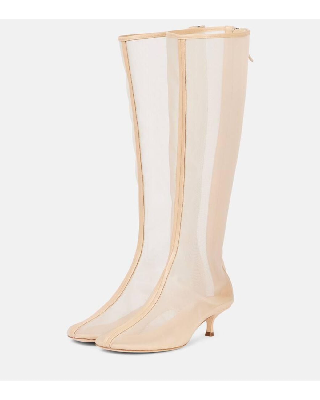 Christopher Esber White Leather-Trimmed Mesh Knee-High Boots