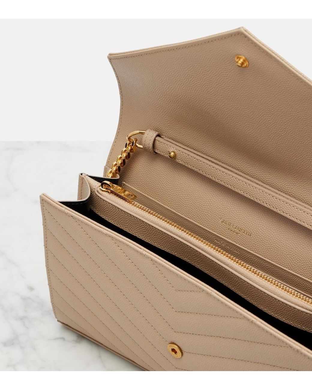 Saint Laurent Natural Cassandre Matelasse Leather Wallet On Chain