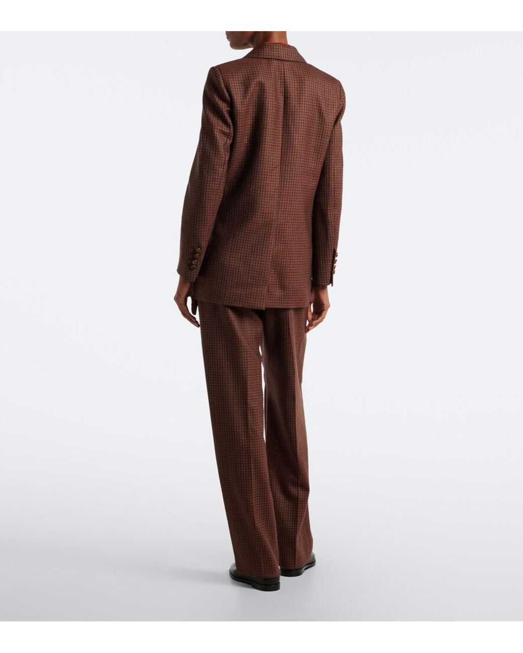 Blazé Milano Brown Fox Checked Virgin Wool Straight Pants
