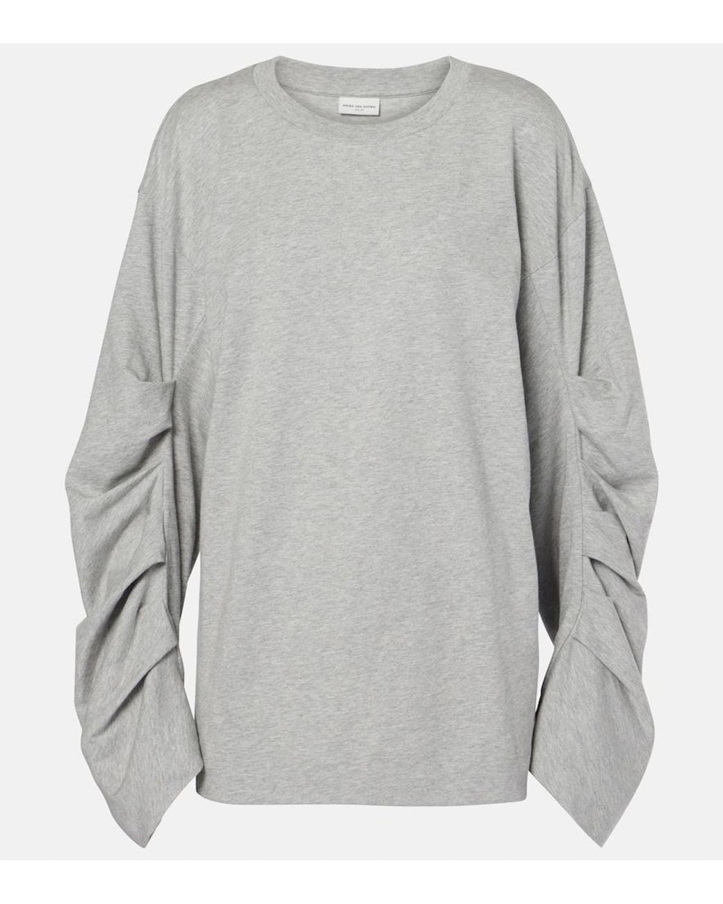 Dries Van Noten Gray Ruched Oversized Cotton Jersey Top
