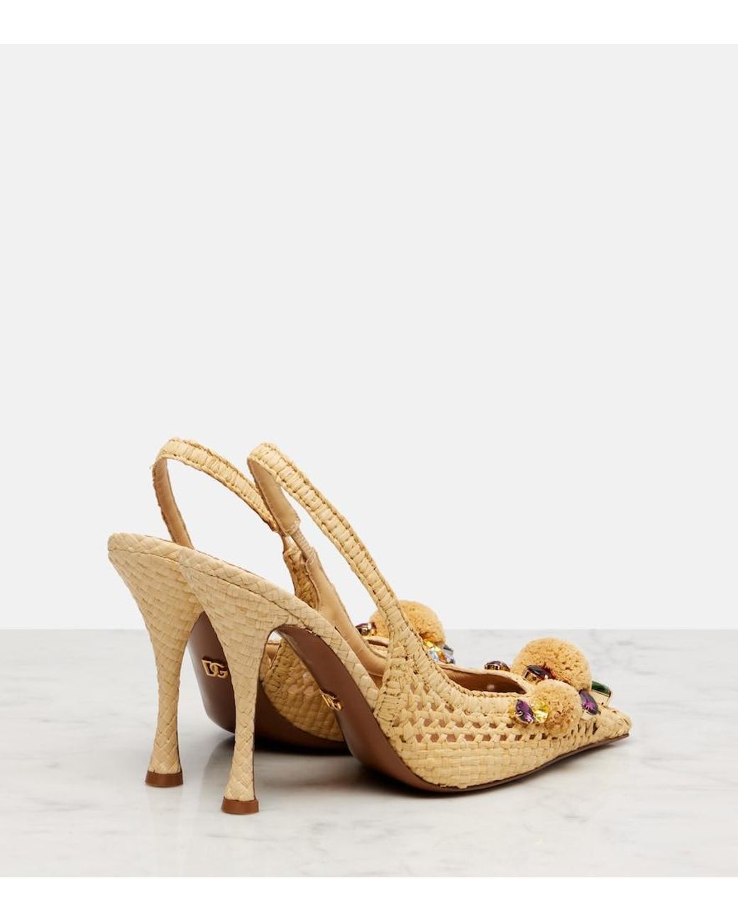 Dolce & Gabbana Metallic Embellished Raffia-Effect Slingback Pumps