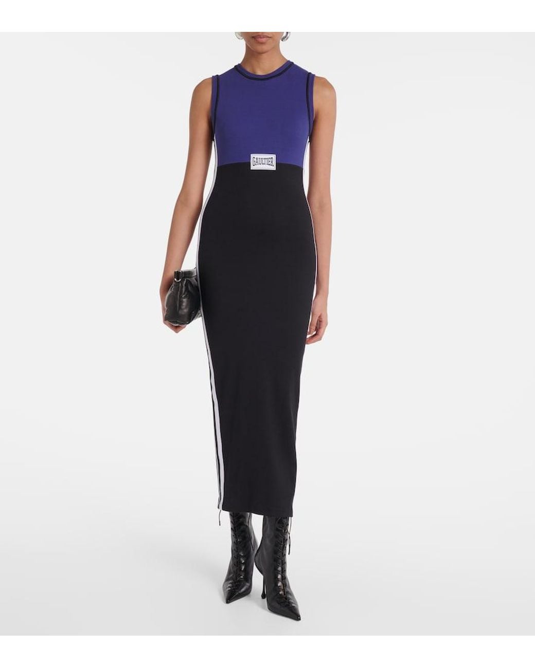 Jean Paul Gaultier Blue Ribbed-Knit Cotton-Blend Midi Dress