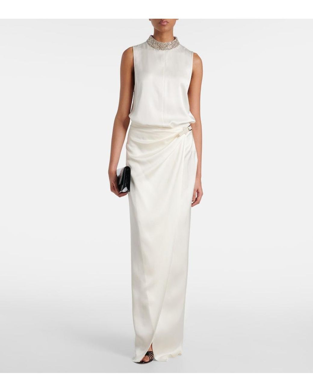 Tom Ford White Silk Satin Wrap Skirt