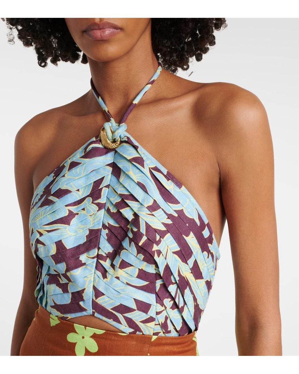ALÉMAIS Green Poppy Printed Halterneck Minidress