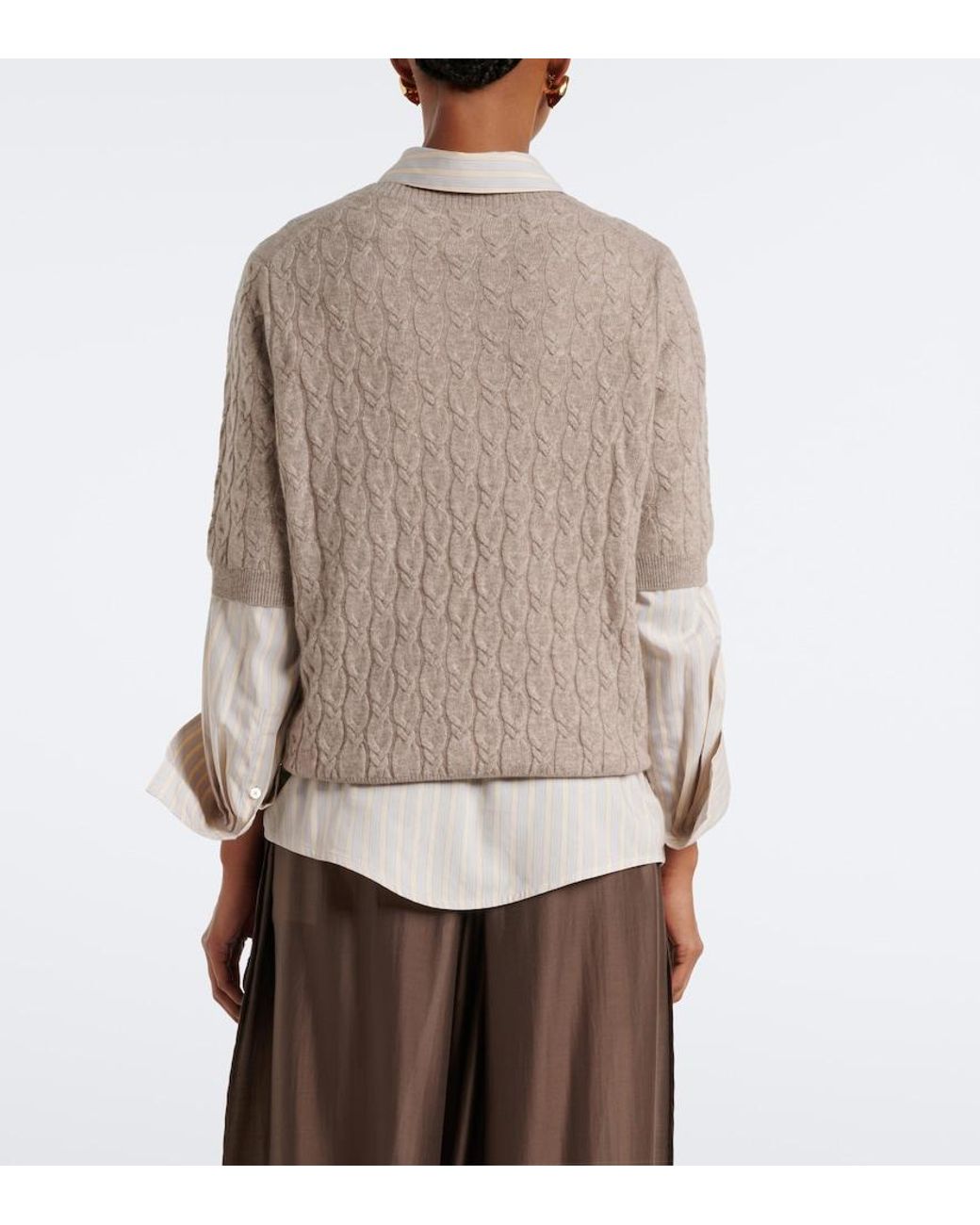 Jardin Des Orangers Brown Cable Knit Cashmere Sweater