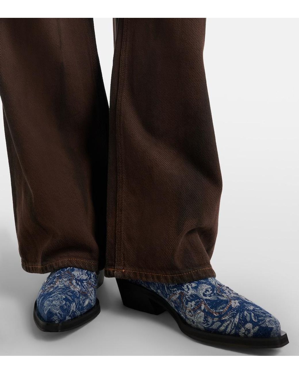 Ganni Blue Low Shaft Embroidered Jacquard Cowboy Boots