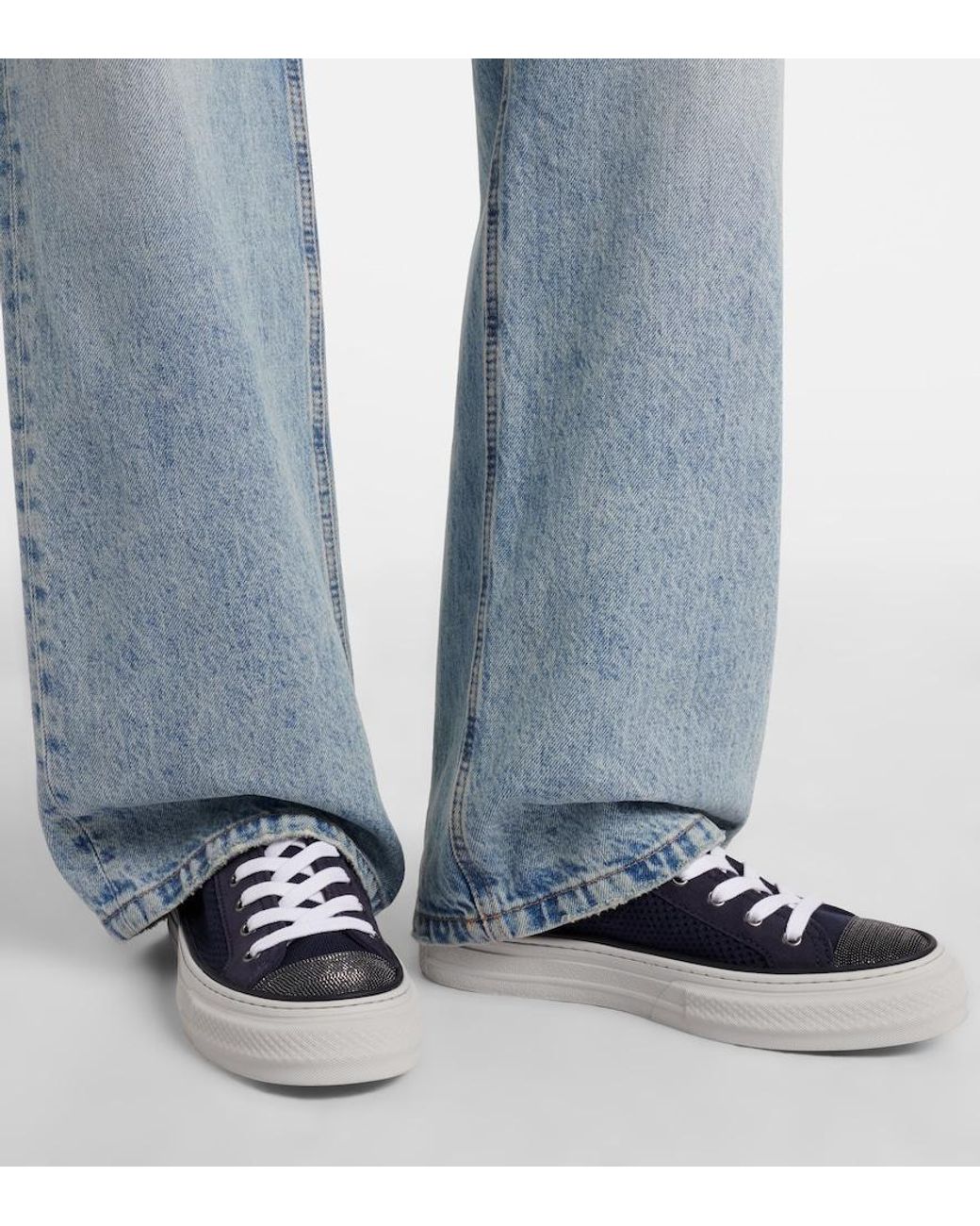 Brunello Cucinelli Blue Monili Suede-Trimmed Sneakers