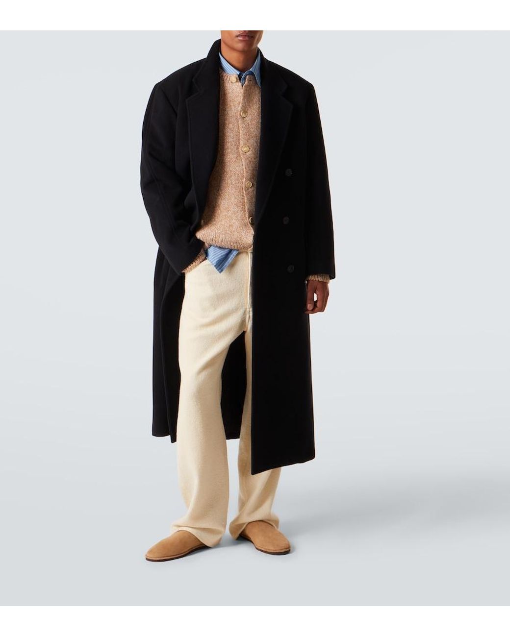 Auralee Black Double-Breasted Wool Mosser Coat for men