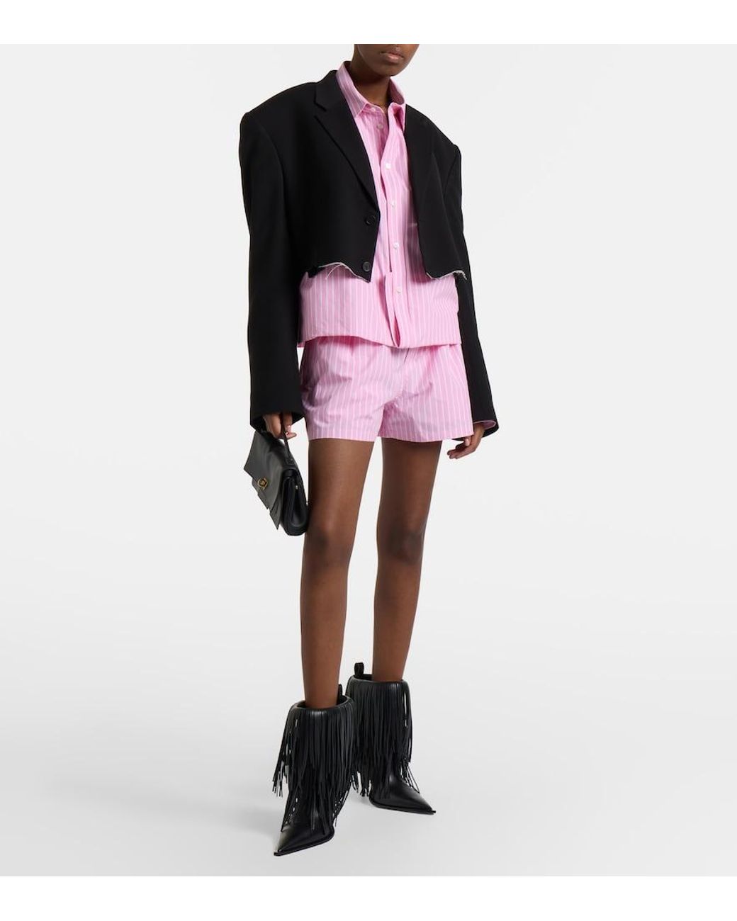 Balenciaga Pink Striped Cotton Poplin Boxers Shorts