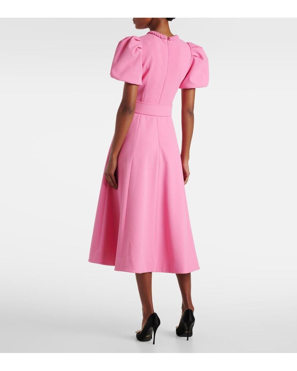 Rebecca Vallance Rosita Puff-Sleeve Midi Dress in Pink | Lyst