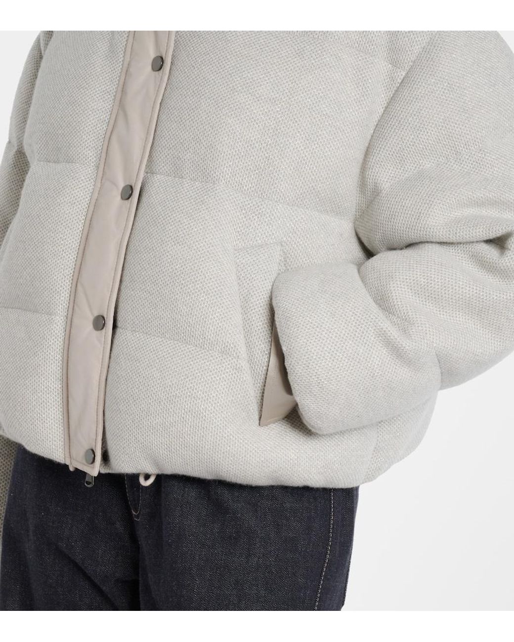 Brunello Cucinelli Gray Cashmere-Blend Down Jacket