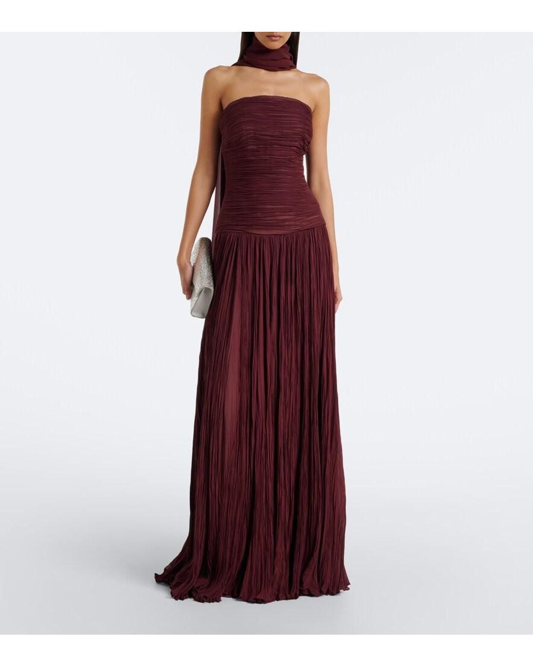 Marmar Halim Purple Scarf-Detail Pleated Corset Gown