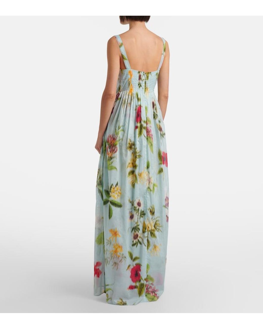 Oscar de la Renta White Belted Floral Voile Maxi Dress
