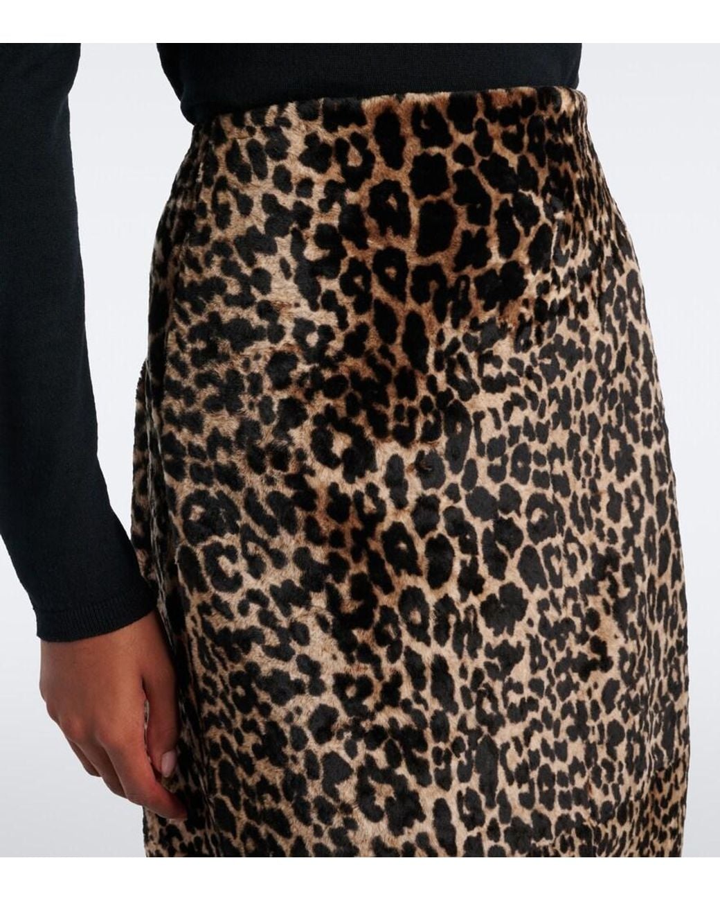 Nour Hammour Black Alana Leopard-Print Shearling Pencil Skirt