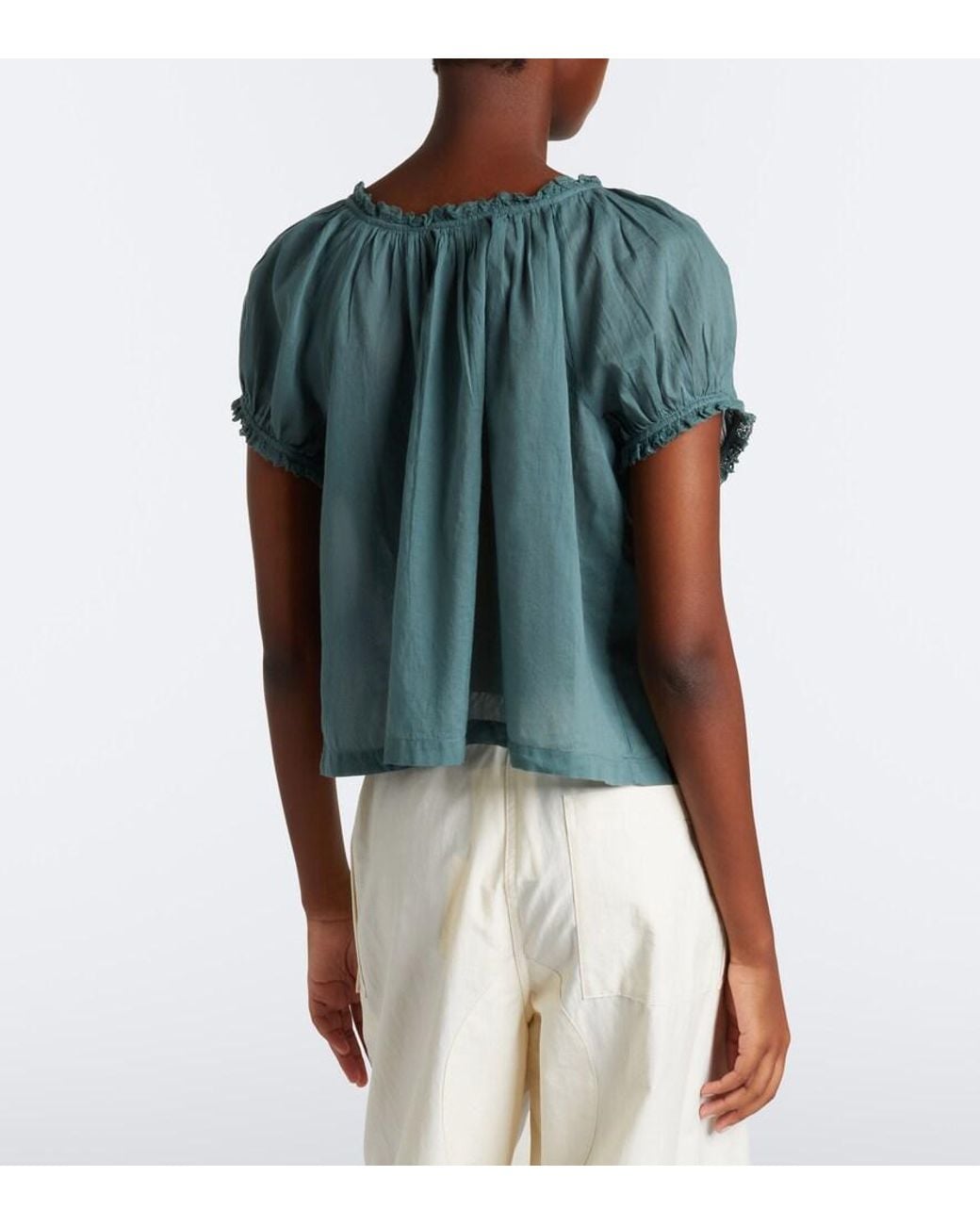 Doen Green Frederica Cotton Voile Top
