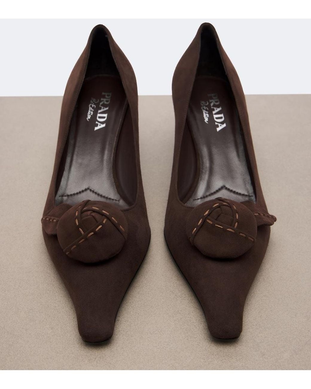 Prada Black Floral-Applique Suede Pumps