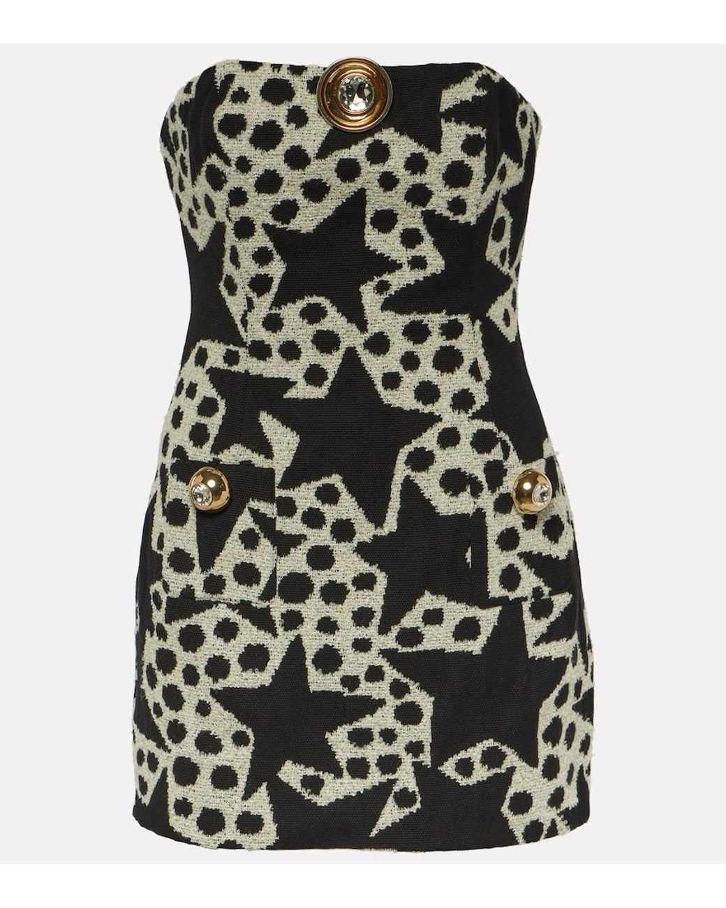Area Black Jacquard Strapless Cotton-Blend Minidress