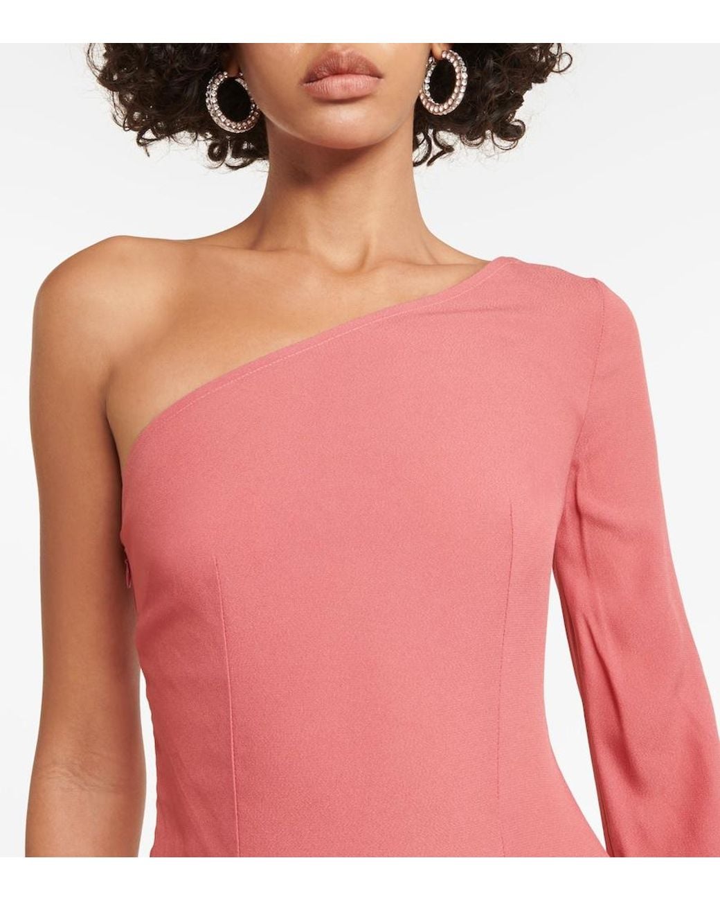 Taller Marmo Red Aventador Fringed One-Shoulder Midi Dress