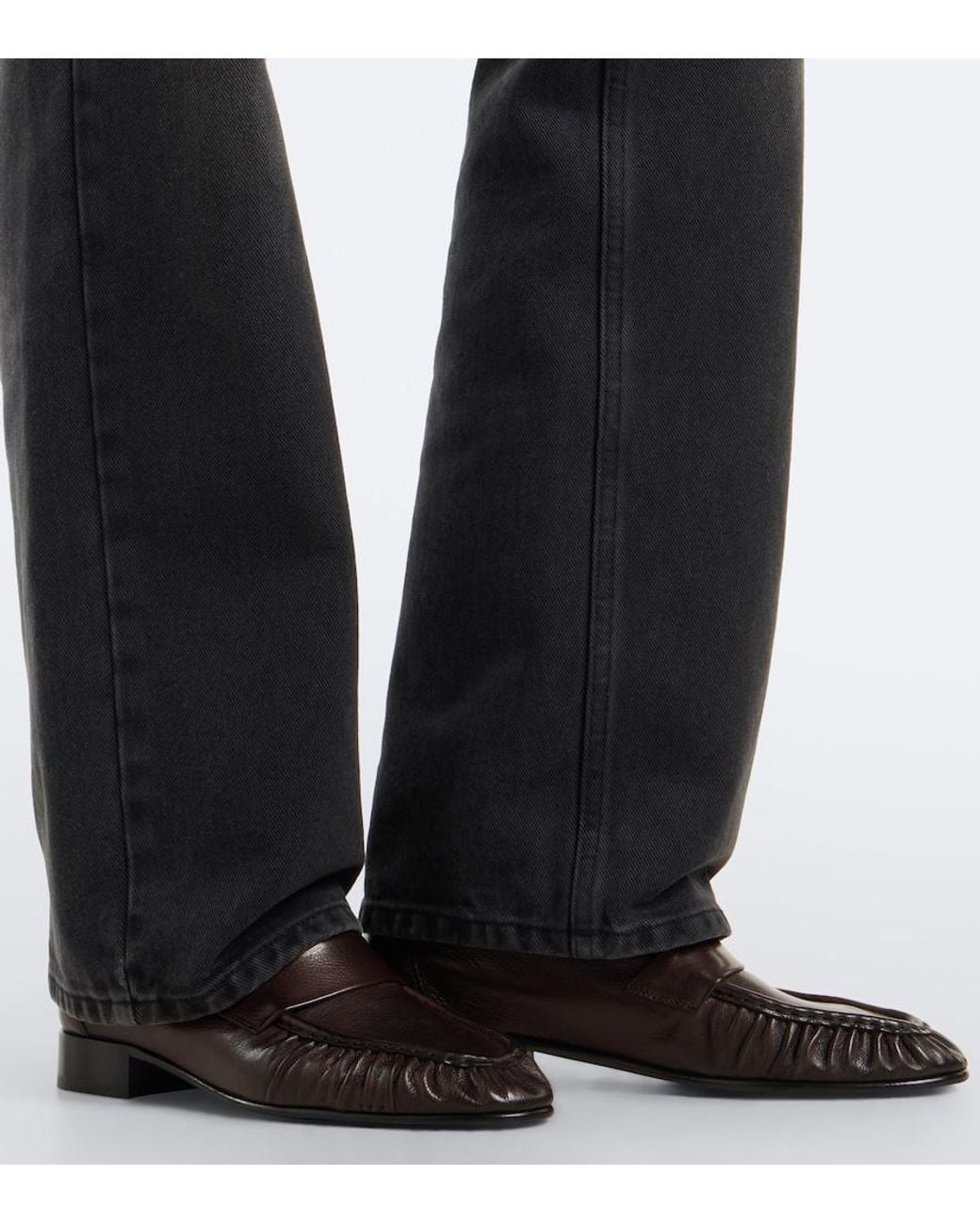 The Row Black Soft Ruched Leather Loafers